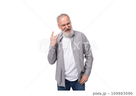 nice kind pensioner man with beard and big gray mustache looks healthy 109983090