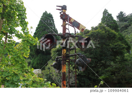 自然に囲まれた布計駅跡に残る踏切 109984061