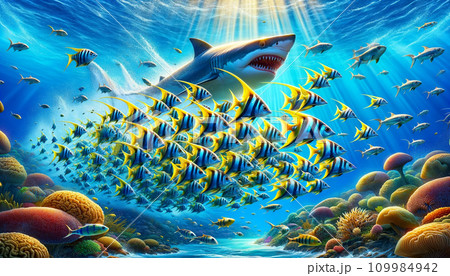 サメに襲われた魚たち サメに襲われた魚たち 109984942