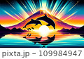 日の出とイルカの影絵 109984947