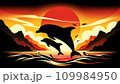 夕日とイルカの親子 109984950