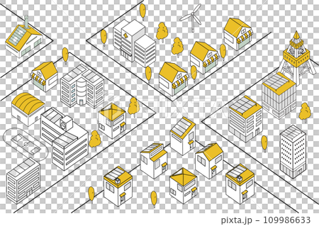 簡單城市景觀的俯視圖（黃色景觀） 109986633