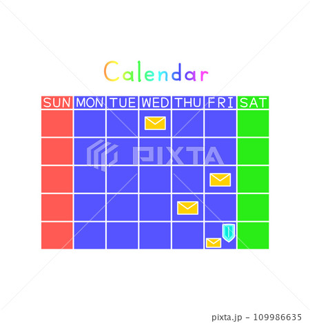 手紙と盾のマークが付いたカラフルなカレンダー 109986635