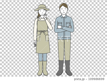 一對農民夫婦一臉困惑的表情 一對農民夫婦一臉困惑的表情 109986699