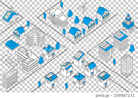 簡單城市景觀的俯視圖（水平藍色） 109987131