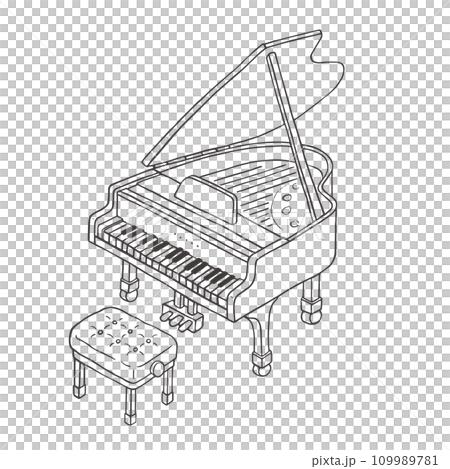 グランドピアノの手描きイラスト線画（モノクロ） 109989781