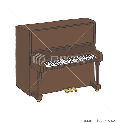 アップライトピアノの手描きイラスト線画（カラー） 109989782