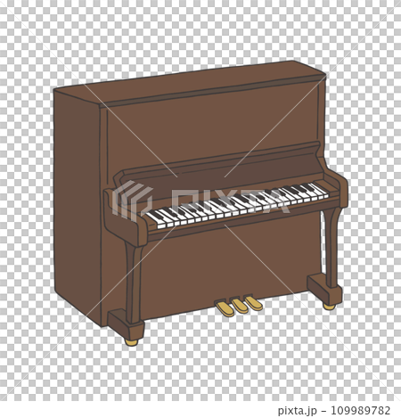 Hand-drawn illustration line drawing of upright piano (color) 109989782