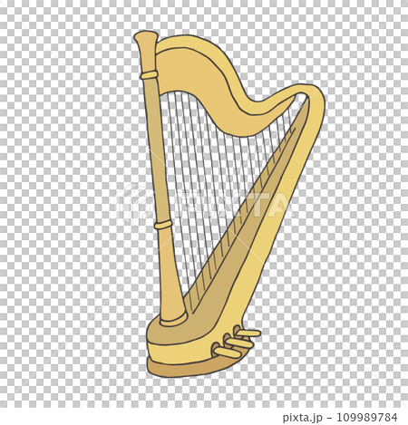 Hand-drawn line drawing of a harp (color) 109989784