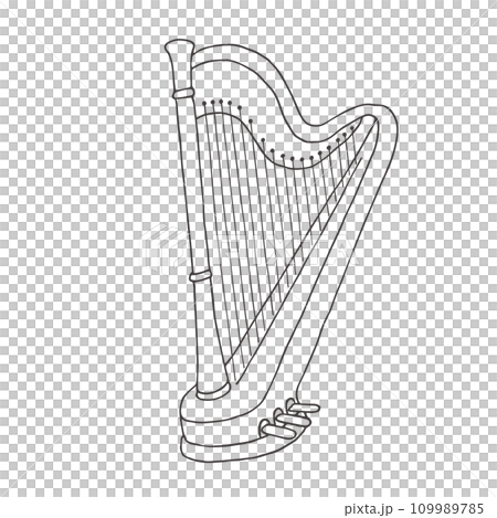 ハープの手描きイラスト線画（モノクロ） 109989785