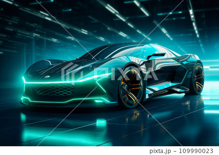 AI-generated content. Futuristic Car in Garage 109990023