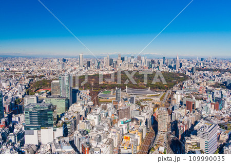 （東京都）代々木公園の緑と新宿の超高層ビル群 109990035