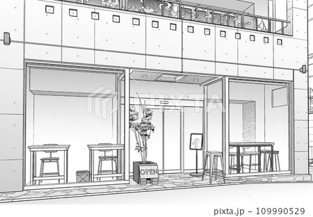 漫画風ペン画イラスト 店舗_カフェ 漫画風ペン画イラスト 店舗_カフェ 109990529