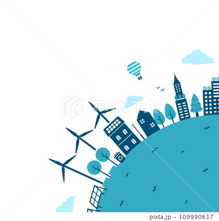 エコ・エコロジー・自然・環境保護に配慮した都市生活イメージ ベクターイラスト コーナーデザイン用 109990617