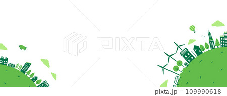 エコ・エコロジー・自然・環境保護に配慮した都市生活イメージ ベクターイラスト フッターデザイン用 エコ・エコロジー・自然・環境保護に配慮した都市生活イメージ ベクターイラスト フッターデザイン用 109990618