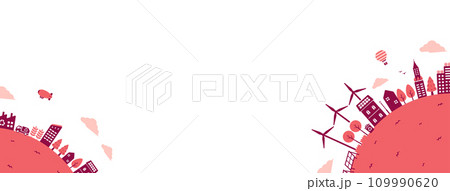 エコ・エコロジー・自然・環境保護に配慮した都市生活イメージ ベクターイラスト フッターデザイン用 109990620