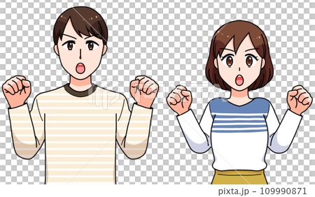 ガッツポーズの男女 109990871