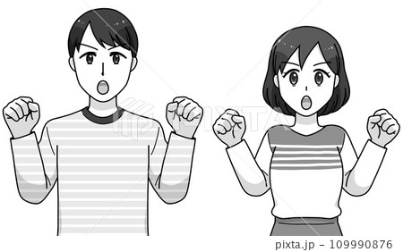 ガッツポーズの男女 109990876