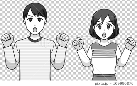 ガッツポーズの男女 109990876
