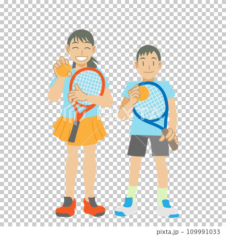 ラケットを持って微笑む子供達 109991033