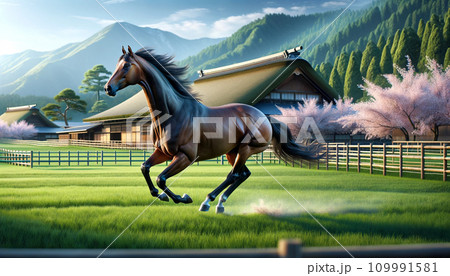 放牧中で元気な競走馬 放牧中で元気な競走馬 109991581