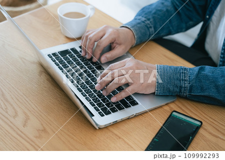 自宅でパソコンを操作するミドル男性 自宅でパソコンを操作するミドル男性 109992293