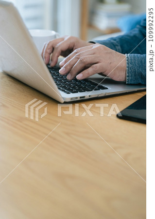 自宅でパソコンを操作するミドル男性 109992295