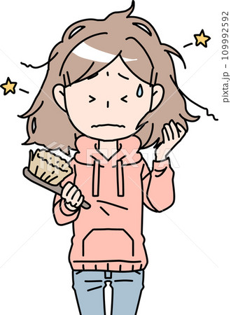 髪がまとまらない女性 109992592