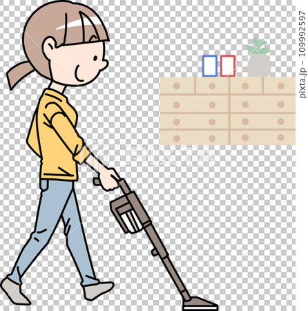 掃除機をかける女性 掃除機をかける女性 109992597