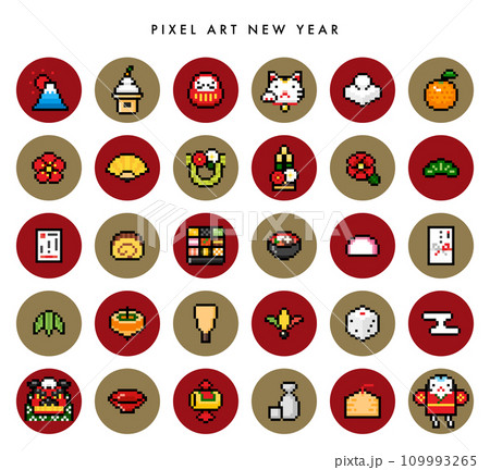 ドット絵 正月 アイコンセット ドット絵 正月 アイコンセット 109993265