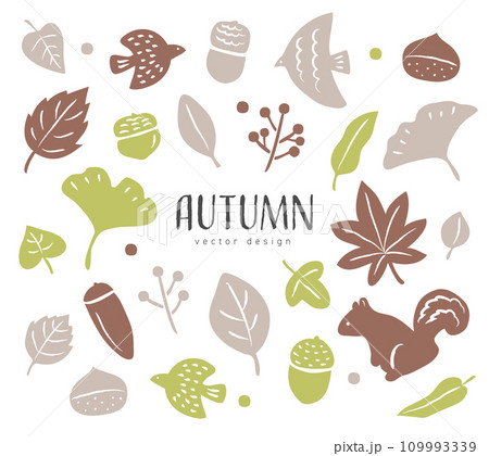 ◇黄金色の秋◇手描きイラスト 2019秋 手描き水彩／紅葉セットイラスト - No: 1624500｜無料