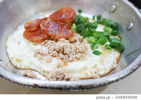 fried egg, Vietnamese egg with sausage and ground pork or minced pork fried egg, Vietnamese egg with sausage and ground pork or minced pork 109994000
