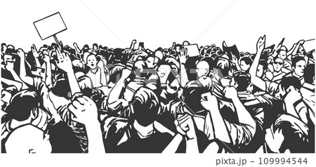 Illustration of protesting crowd in perspective Illustration of protesting crowd in perspective 109994544