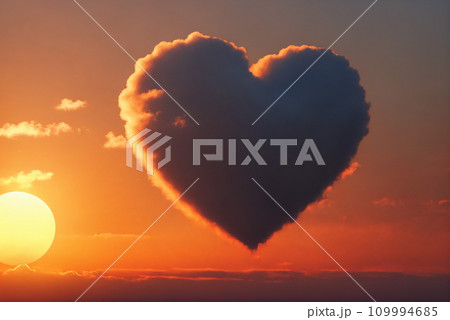 夕焼け空に浮かぶハートの雲のイラスト素材 [109994685] - PIXTA
