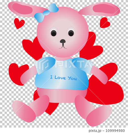 pink rabbit sitting in front of red heart shaped pink rabbit sitting in front of red heart shaped 109994980