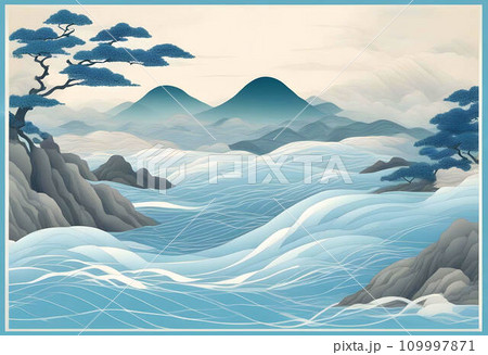 Illustration Japanese landscape painting style