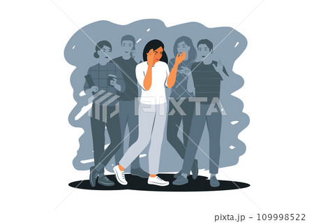 Depression and apathy concept. Emotional burnout. Unhappy woman in crowd feel lonely abandoned in society. Vector illustration. Depression and apathy concept. Emotional burnout. Unhappy woman in crowd feel lonely abandoned in society. Vector illustration. 109998522