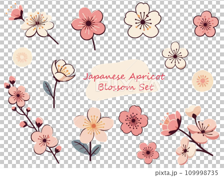 Cute plum blossom watercolor illustration set Cute plum blossom watercolor illustration set 109998735