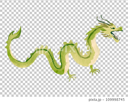Illustration of green oriental dragon with watercolor touch Illustration of green oriental dragon with watercolor touch 109998745