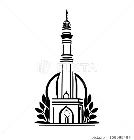 Minaret Icon hand draw black colour ramadhan logo symbol perfect. 109999497
