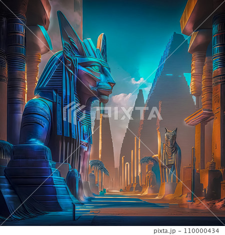 Fantasy ancient civilization of Egypt in neon colors 110000434
