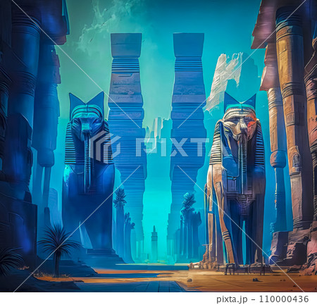 Fantasy ancient civilization of Egypt in neon colors 110000436