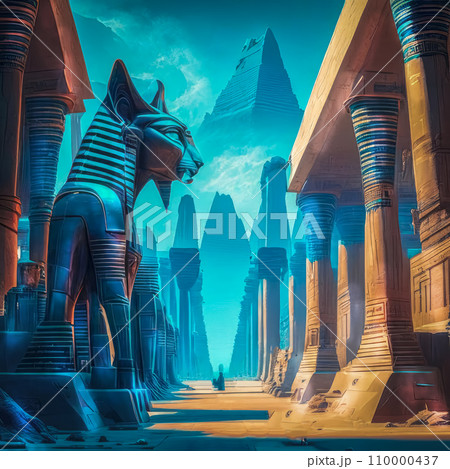 Fantasy ancient civilization of Egypt in neon colors 110000437
