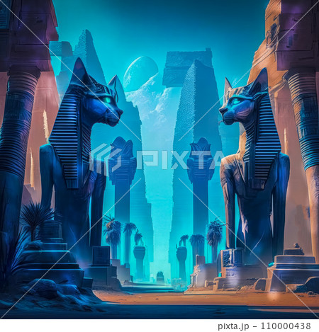 Fantasy ancient civilization of Egypt in neon colors 110000438