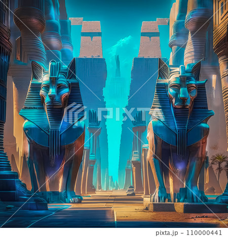 Fantasy ancient civilization of Egypt in neon colors 110000441