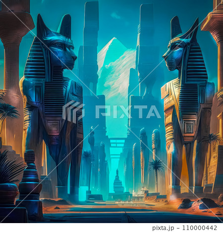 Fantasy ancient civilization of Egypt in neon colors 110000442