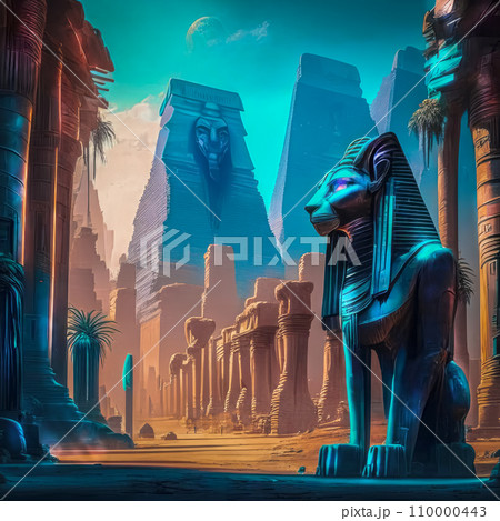 Fantasy ancient civilization of Egypt in neon colors 110000443