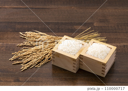 桝に盛った白米と籾 110000717
