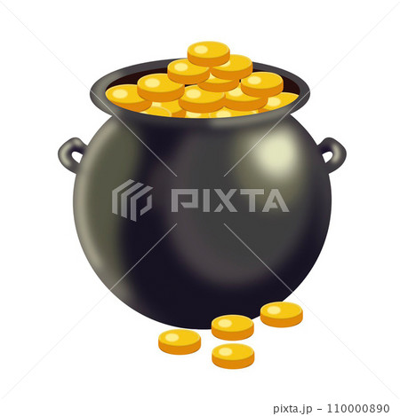 illustration of vintage pot with gold coins. isolated on white background.  110000890