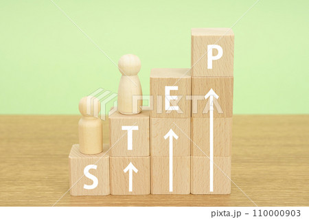 STEPイメージ　積み上げたブロックとペグ人形とSTEP文字 110000903